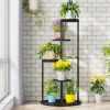5-Tier Indoor Plant Stand with Black Metal Frame and Brown Wood Finish Shelves
