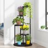 5-Tier Indoor Plant Stand with Black Metal Frame and Brown Wood Finish Shelves