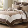Full / Queen Brown Ivory Tan Cream 7 Piece Quilt Coverlet Bedspread Set