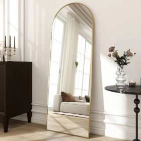Gold 64-inch Full Length Arched Floor Mirror with Stand and Wall Hanging Screws