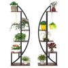 Set of 2 - Symmetrical Modern Metal Wood 10-Shelf Plant Stand