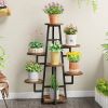 Modern Indoor Multi-Tier Plant Stand with Black Metal Frame and Wood Shelves