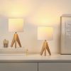 Set of 2 - Scandinavian Style Tripod Desk Lamp with White Linen Drum Shade