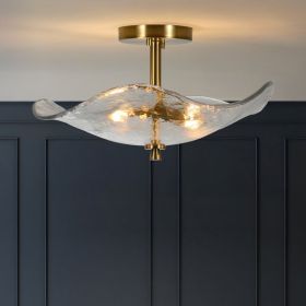 16.5inch Glass Semi Flush Mount Ceiling Light Fixture, 2-Lights Close To Ceiling Light, Modern Gold Ceiling Light Fixture For Bedroom Bathroom Ha (Option: Gold)