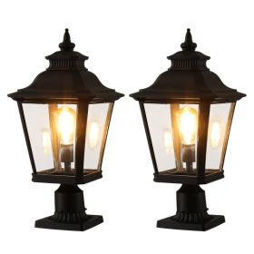 21in H 1-Pack Outdoor Post Lantern Light -Vintage Black Metal & Clear Glass Pillar Lamp For Garden, Gate, Driveway, And Pathway Lighting With Ele (Option: Default)